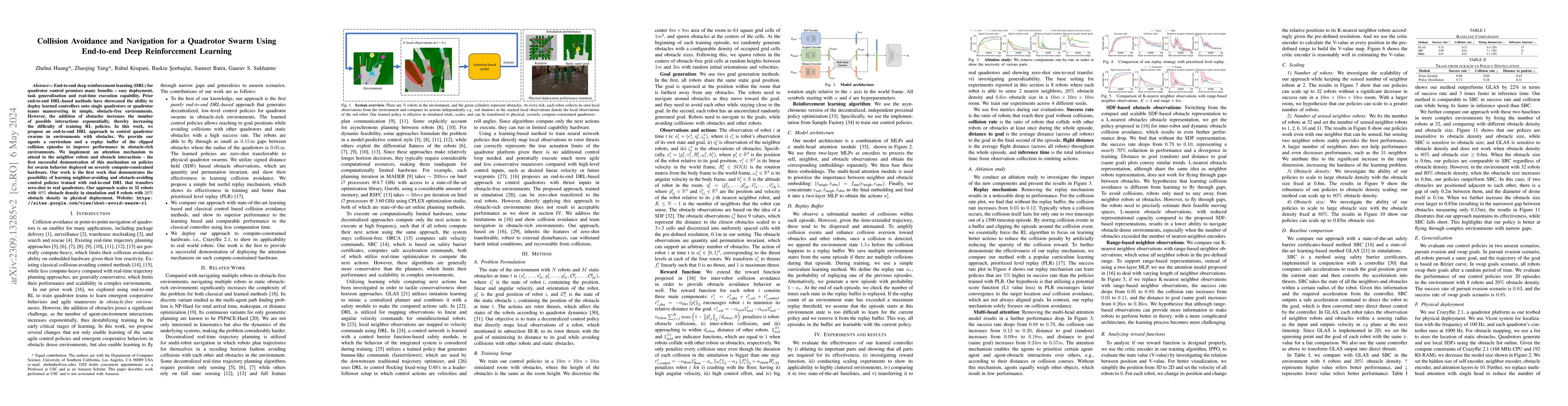 Thumbnail for Collision Avoidance and Navigation for a Quadrotor Swarm Using
  End-to-end Deep Reinforcement Learning