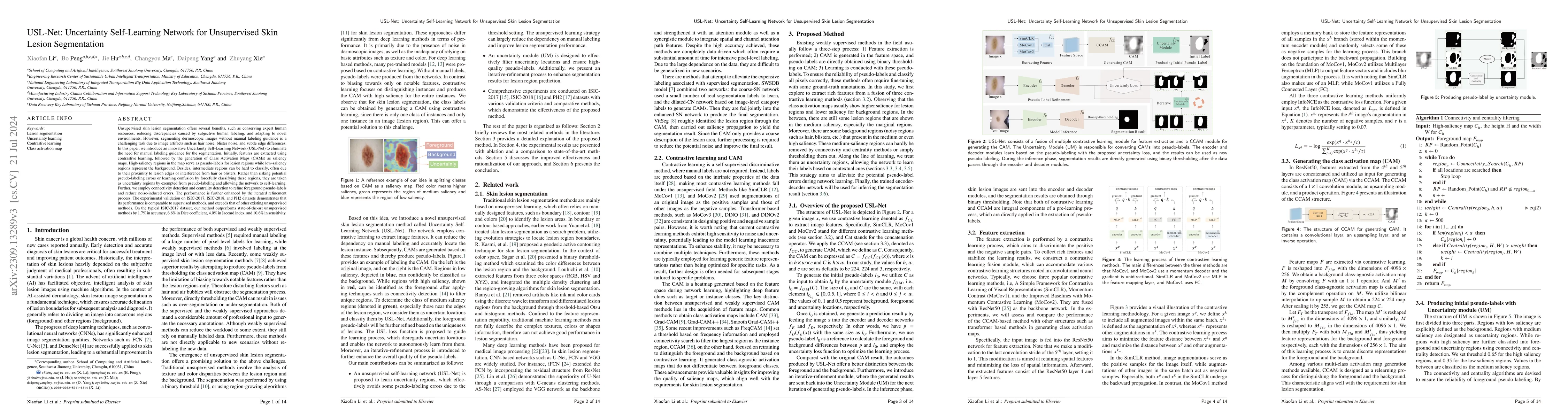 Thumbnail for USL-Net: Uncertainty Self-Learning Network for Unsupervised Skin Lesion
  Segmentation