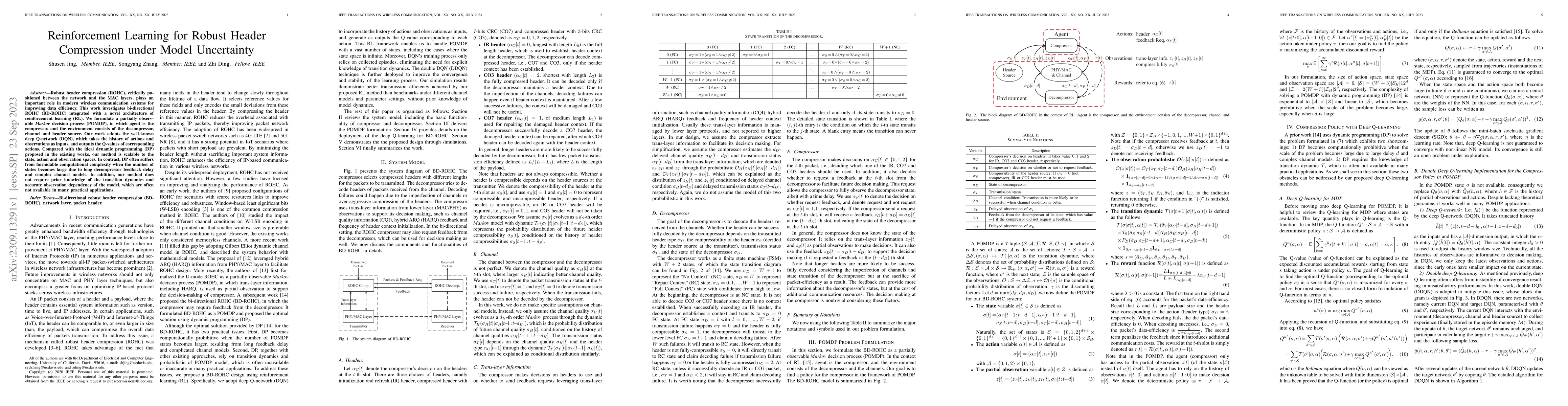 Thumbnail for Reinforcement Learning for Robust Header Compression under Model
  Uncertainty