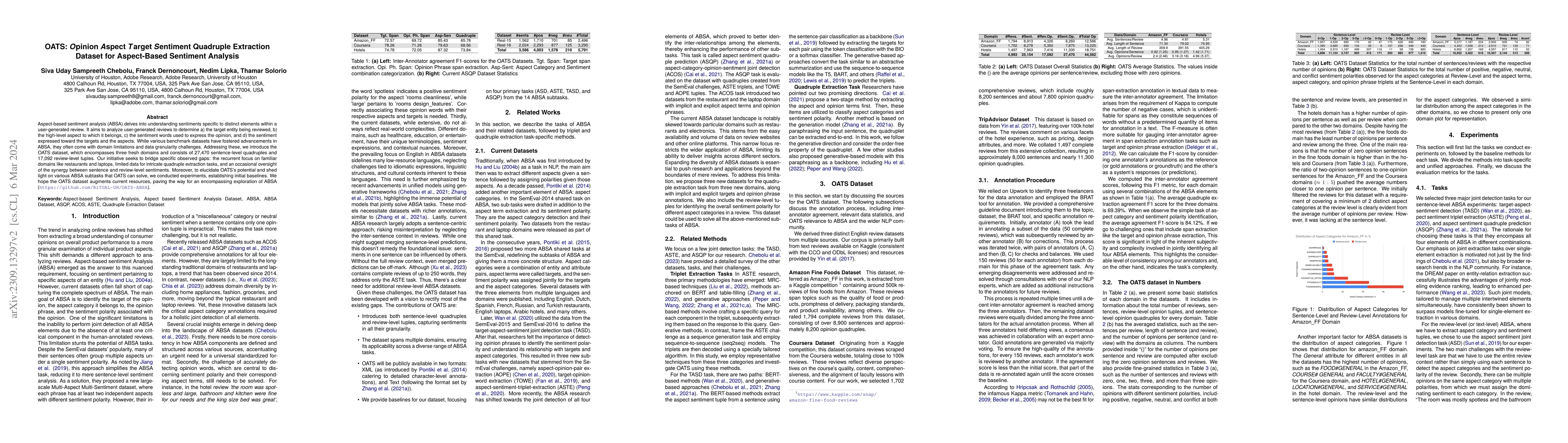 Thumbnail for OATS: Opinion Aspect Target Sentiment Quadruple Extraction Dataset for
  Aspect-Based Sentiment Analysis