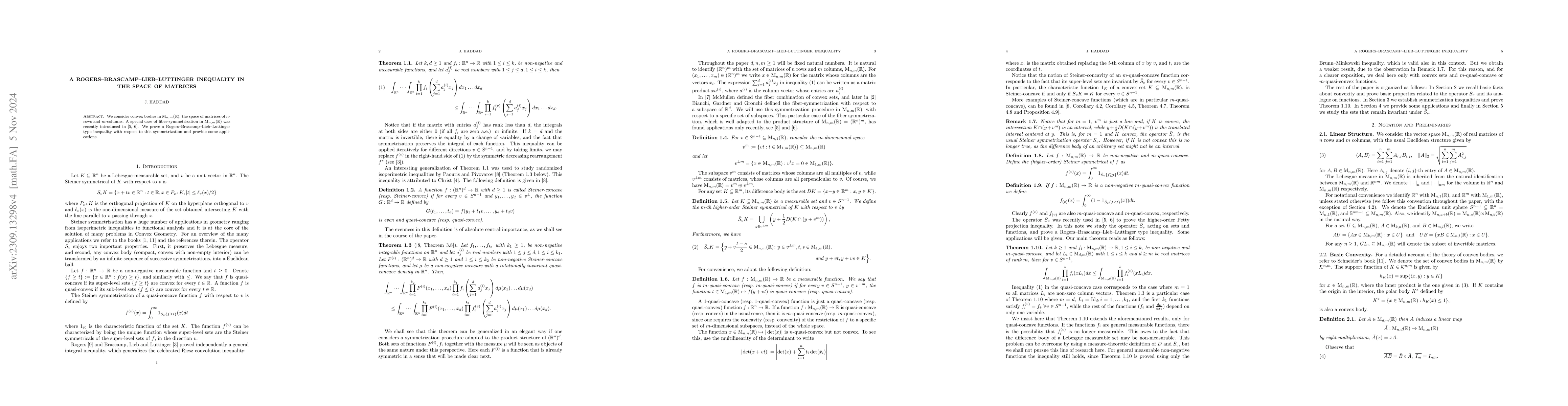 Thumbnail for A Rogers--Brascamp--Lieb--Luttinger inequality in the space of matrices