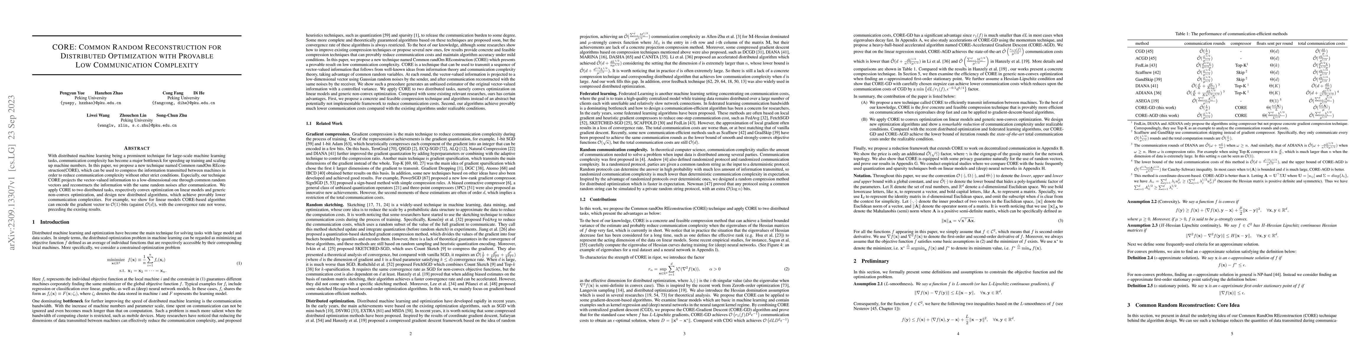 Thumbnail for CORE: Common Random Reconstruction for Distributed Optimization with
  Provable Low Communication Complexity