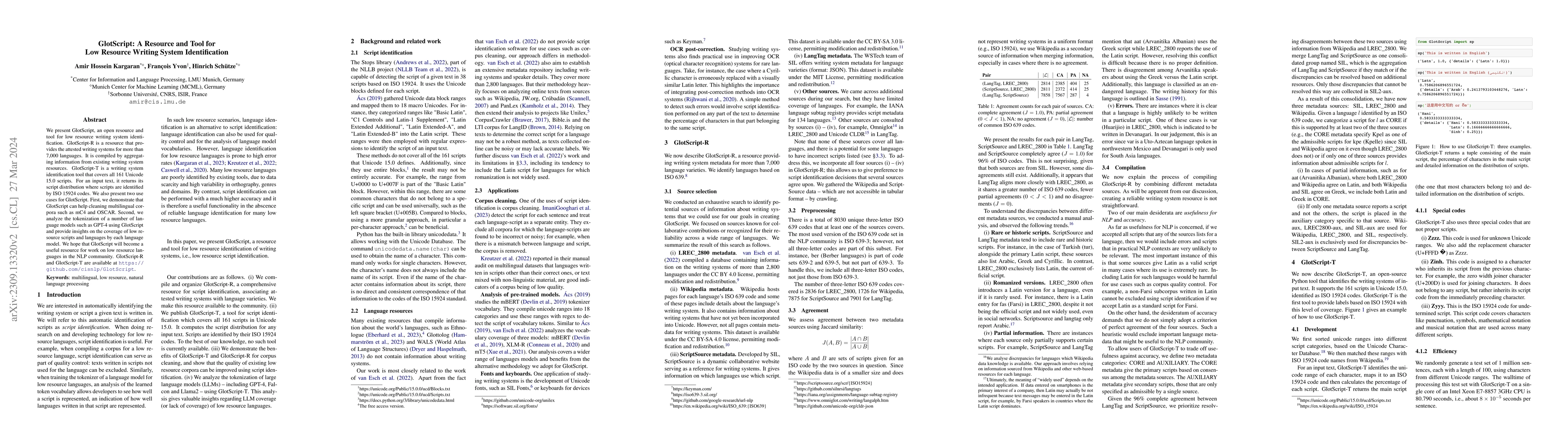 Thumbnail for GlotScript: A Resource and Tool for Low Resource Writing System
  Identification