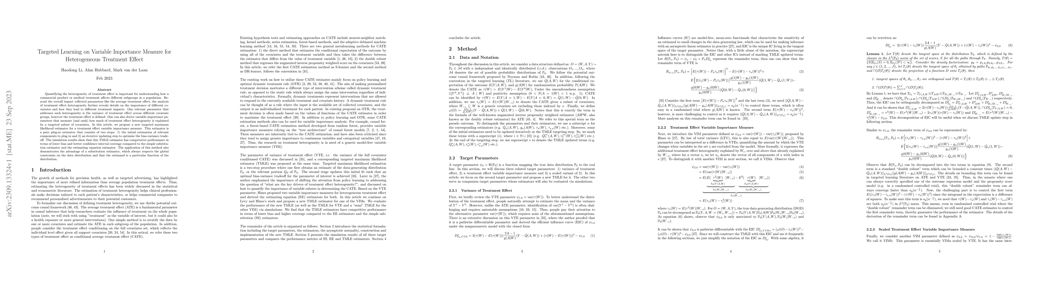 Thumbnail for Targeted Learning on Variable Importance Measure for Heterogeneous
  Treatment Effect