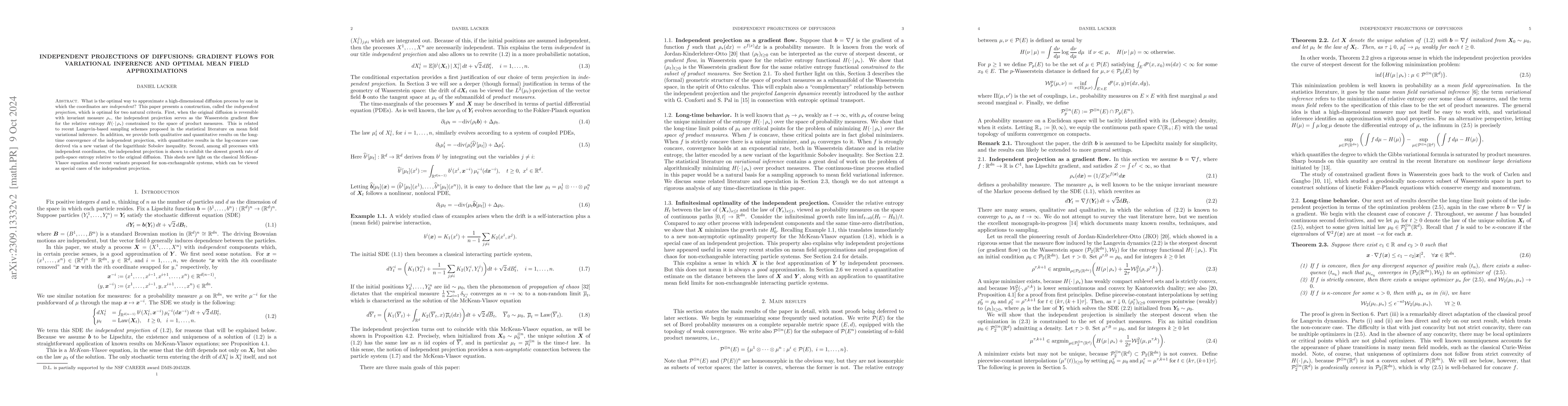 Thumbnail for Independent projections of diffusions: Gradient flows for variational
  inference and optimal mean field approximations