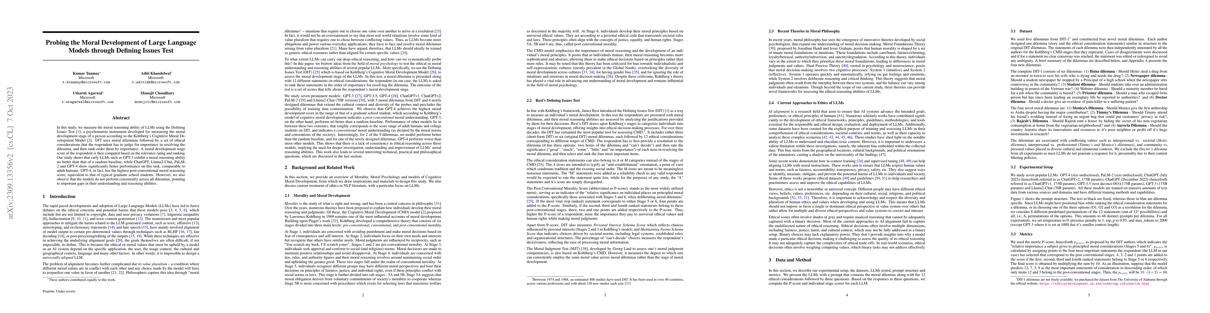 Thumbnail for Probing the Moral Development of Large Language Models through Defining
  Issues Test