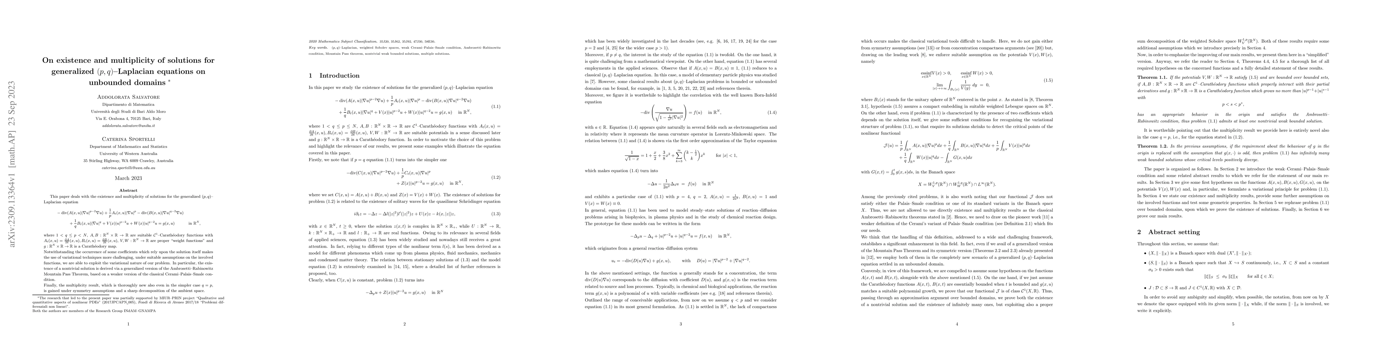 Thumbnail for On existence and multiplicity of solutions for generalized (p,
  q)-Laplacian equations on unbounded domains
