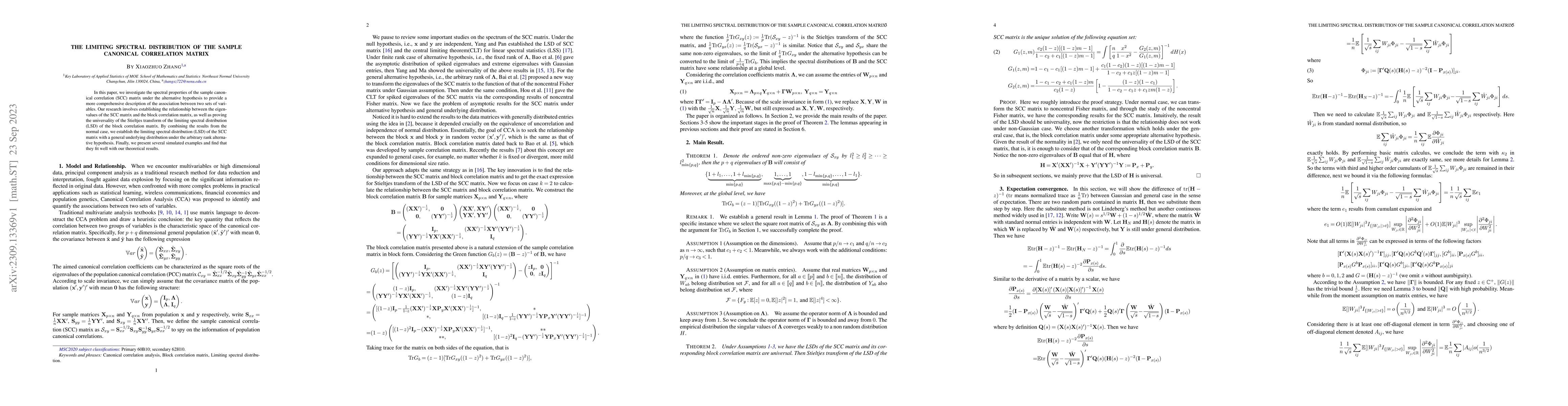 Thumbnail for The limiting spectral distribution of the sample canonical correlation
  matrix