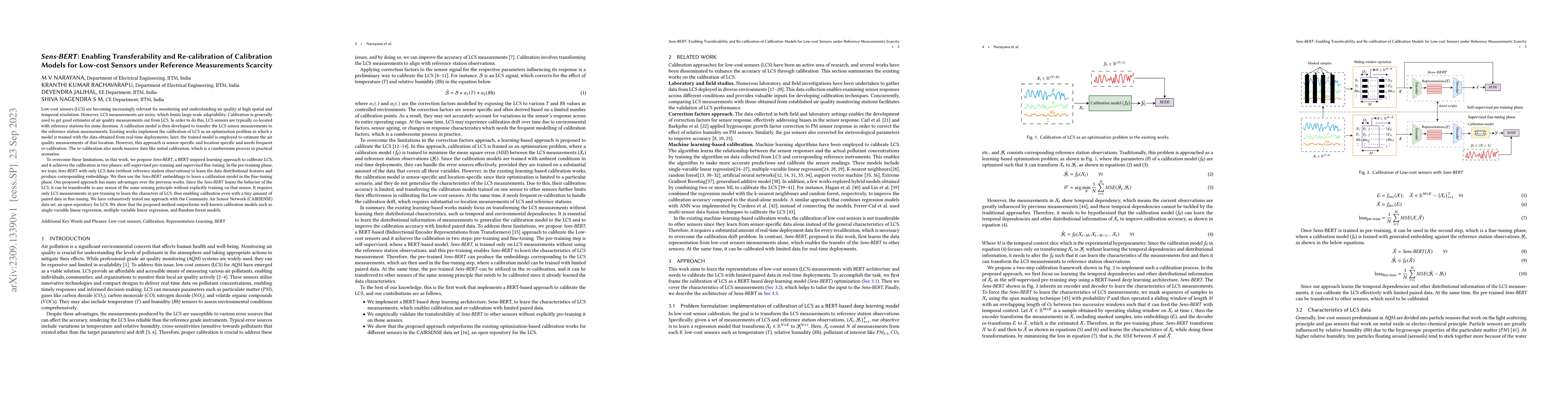Thumbnail for Sens-BERT: Enabling Transferability and Re-calibration of Calibration
  Models for Low-cost Sensors under Reference Measurements Scarcity