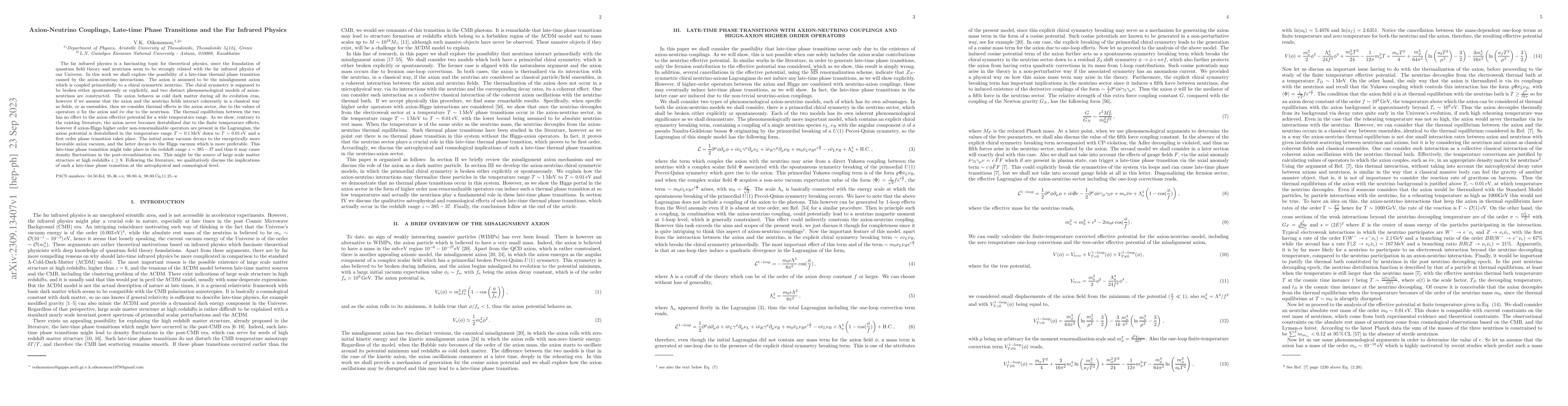 Thumbnail for Axion-Neutrino Couplings, Late-time Phase Transitions and the Far
  Infrared Physics