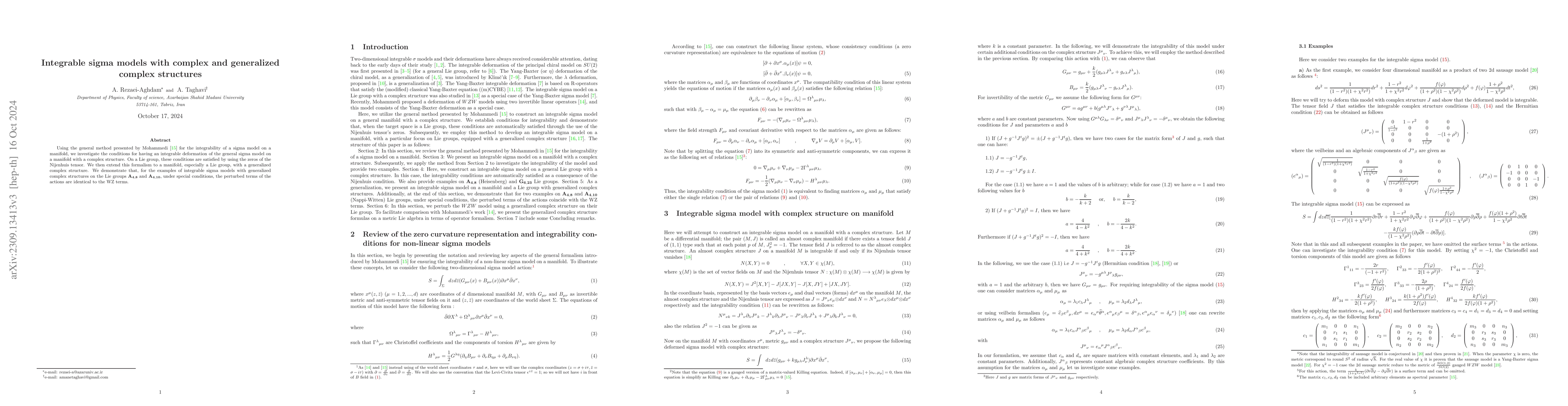 Thumbnail for Integrable sigma models with complex and generalized complex structures