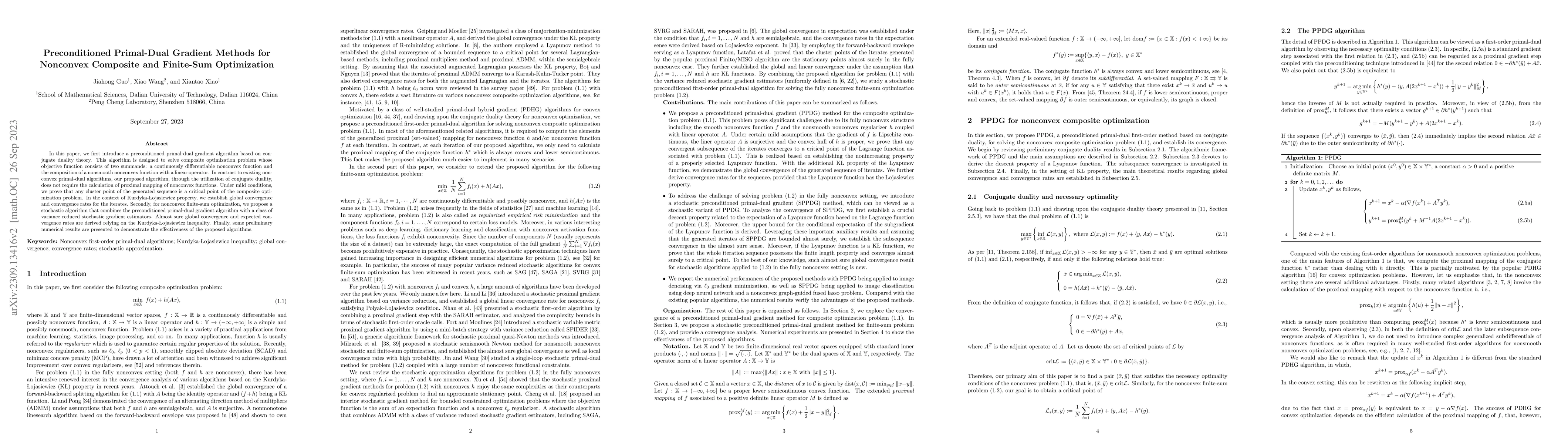 Thumbnail for Preconditioned Primal-Dual Gradient Methods for Nonconvex Composite and
  Finite-Sum Optimization