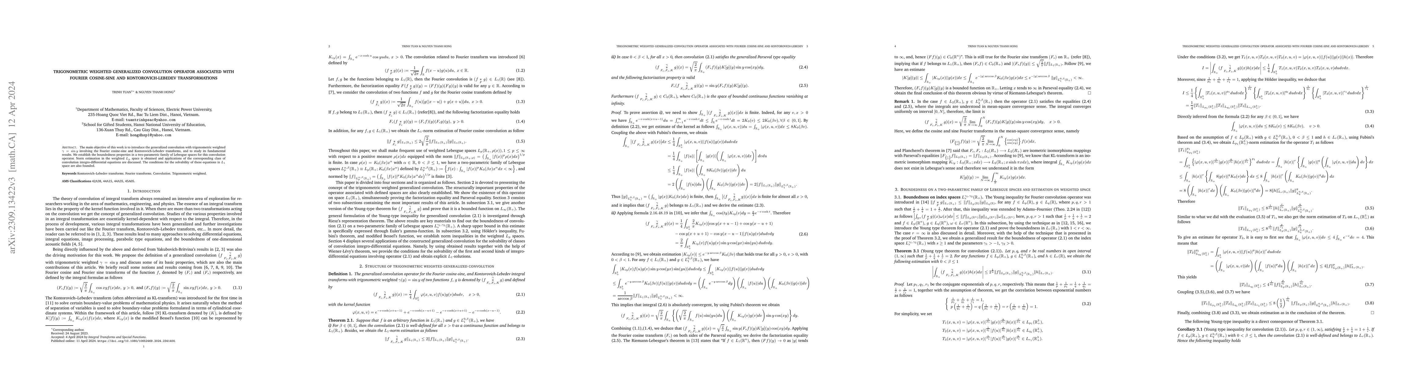 Thumbnail for Trigonometric weighted generalized convolution operator associated with
  Fourier cosine-sine and Kontorovich-Lebedev transformations