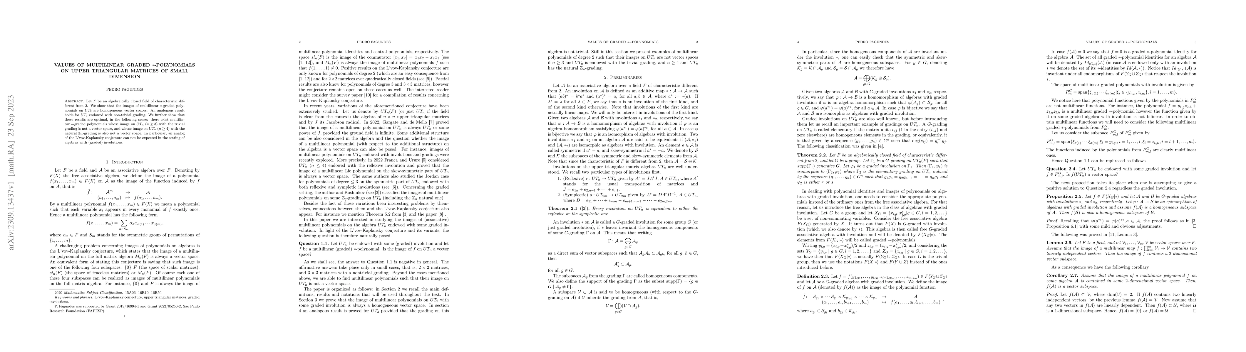 Thumbnail for Values of multilinear graded $*$-polynomials on upper triangular
  matrices of small dimension