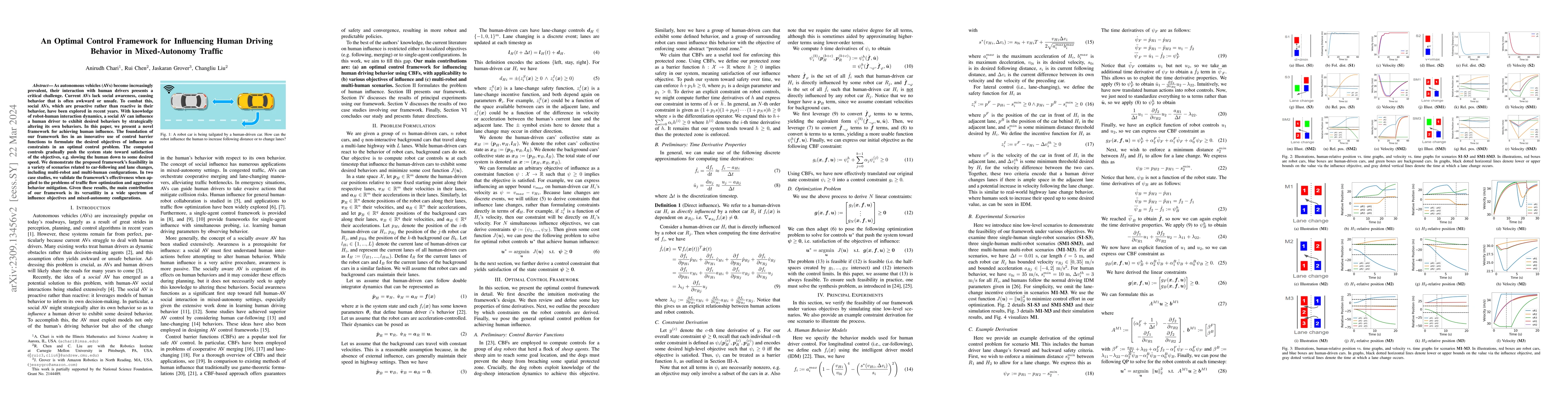 Thumbnail for An Optimal Control Framework for Influencing Human Driving Behavior in
  Mixed-Autonomy Traffic