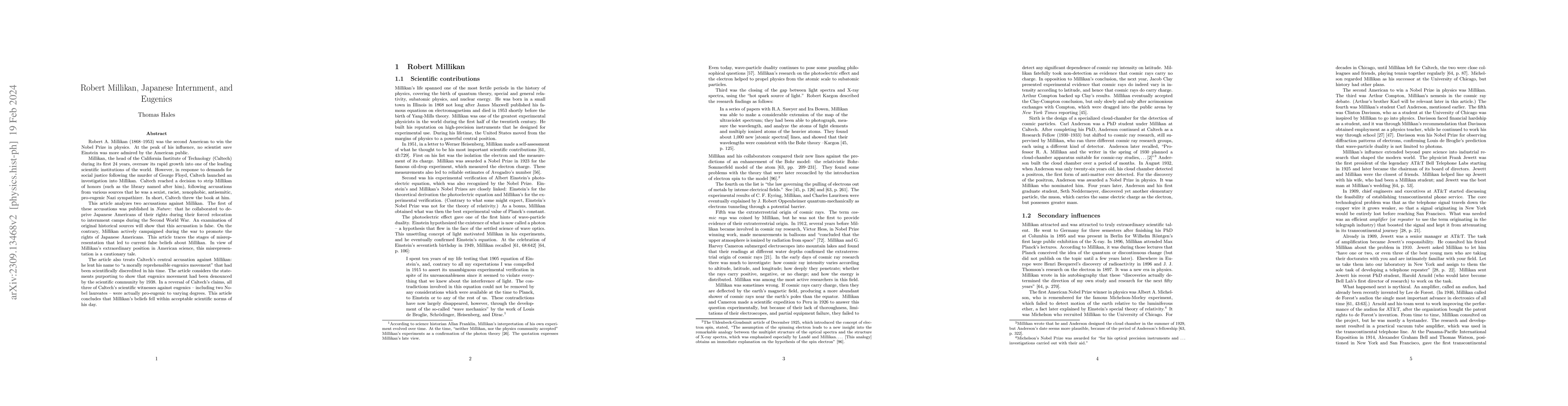 Thumbnail for Robert Millikan, Japanese Internment, and Eugenics