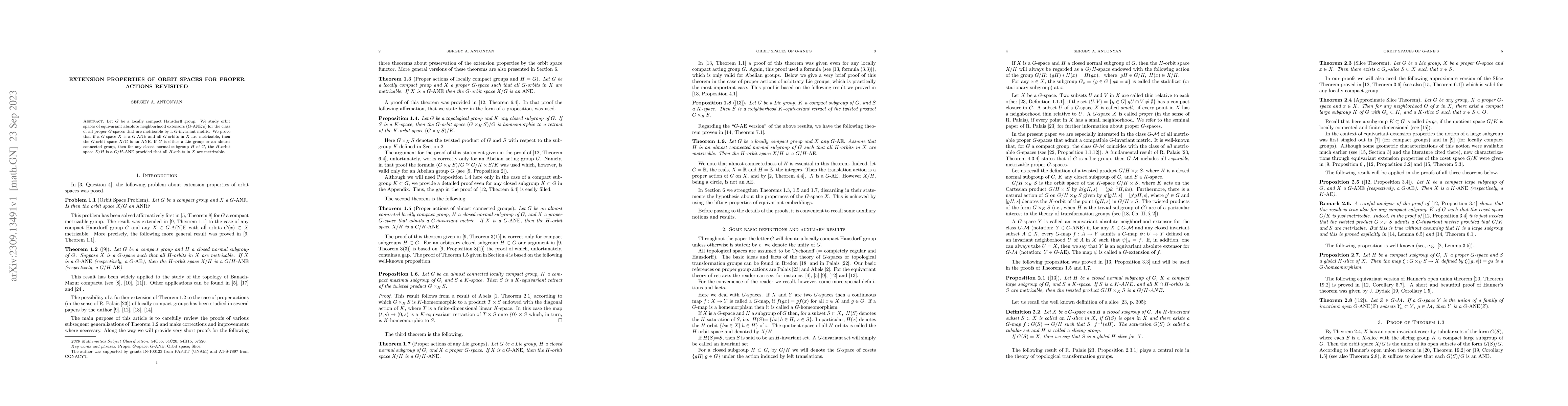 Thumbnail for Extension properties of orbit spaces for proper actions revisited