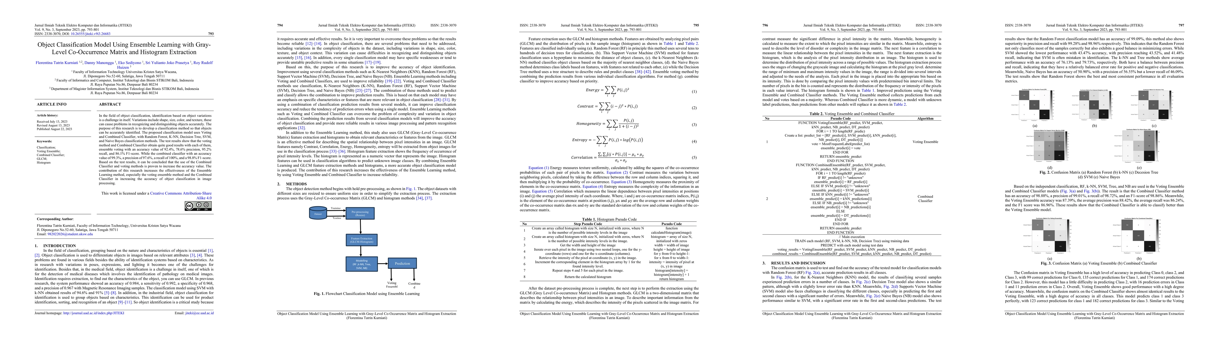 Thumbnail for Object Classification Model Using Ensemble Learning with Gray-Level
  Co-Occurrence Matrix and Histogram Extraction
