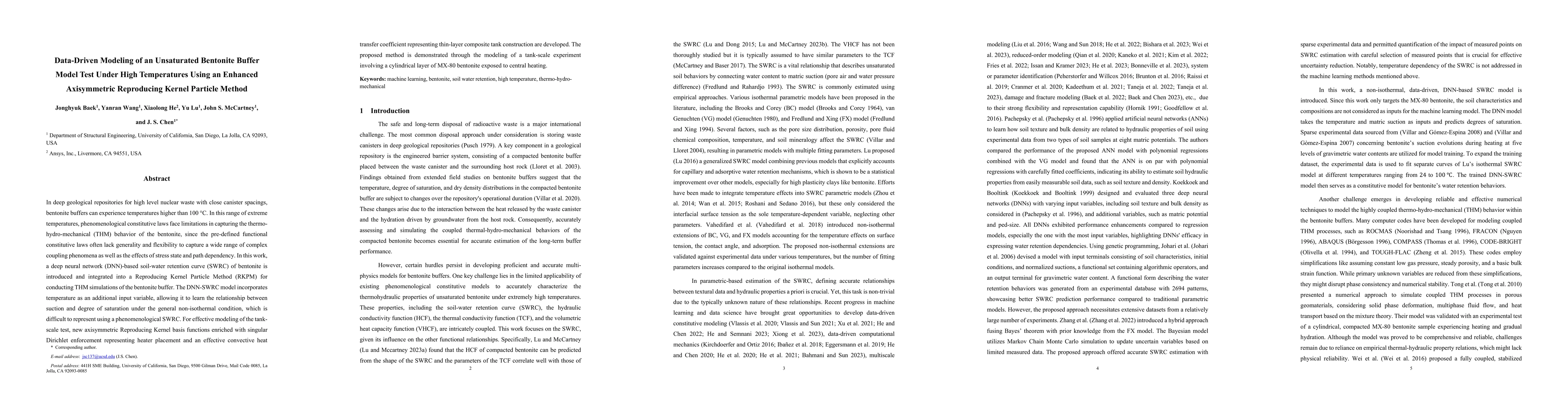 Thumbnail for Data-Driven Modeling of an Unsaturated Bentonite Buffer Model Test Under
  High Temperatures Using an Enhanced Axisymmetric Reproducing Kernel Particle
  Method