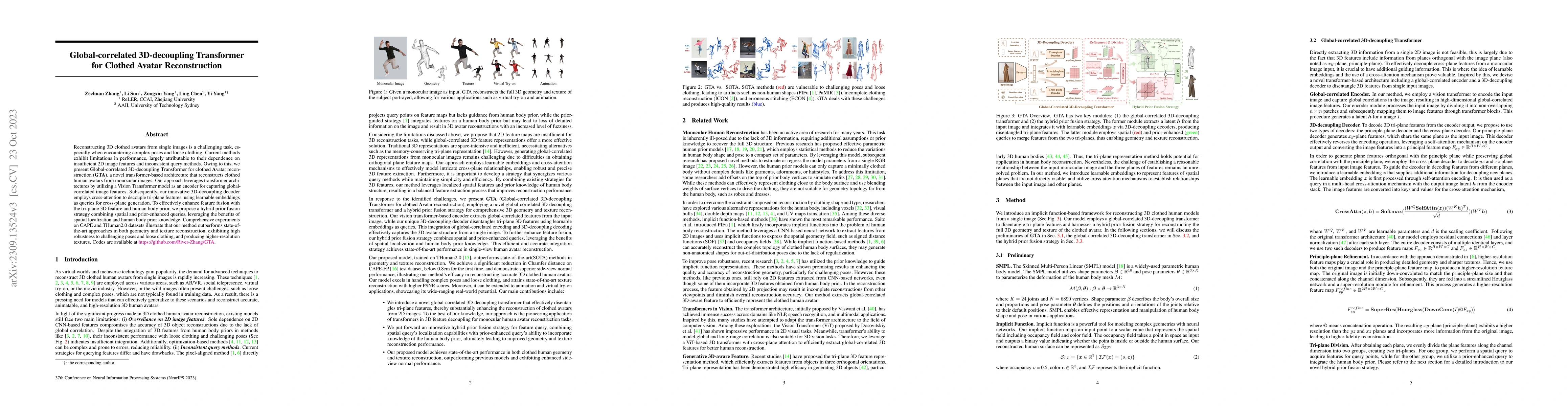 Thumbnail for Global-correlated 3D-decoupling Transformer for Clothed Avatar
  Reconstruction