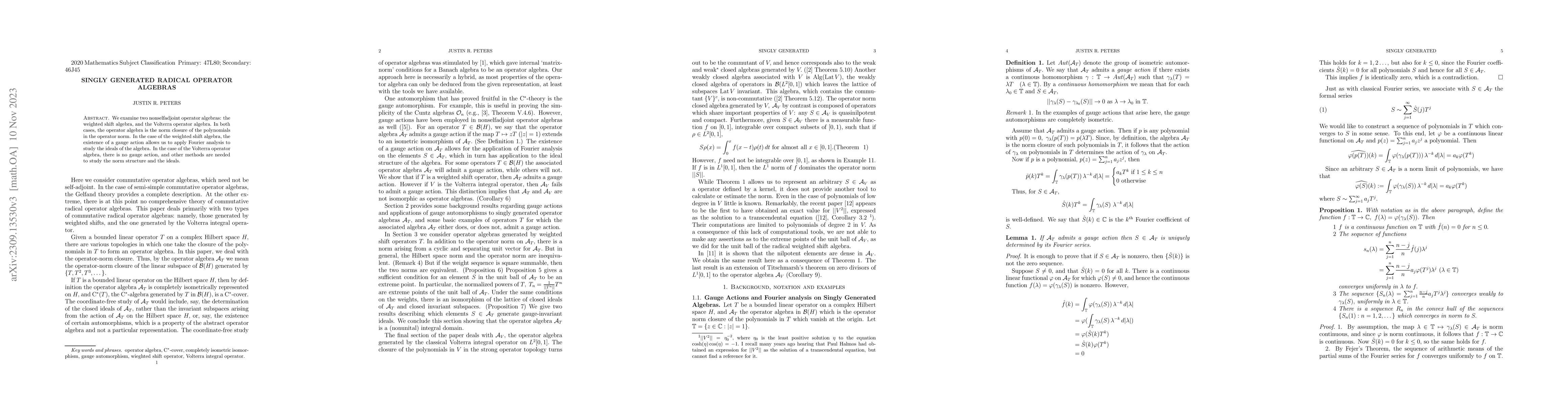 Thumbnail for Singly Generated Radical Operator Algebras