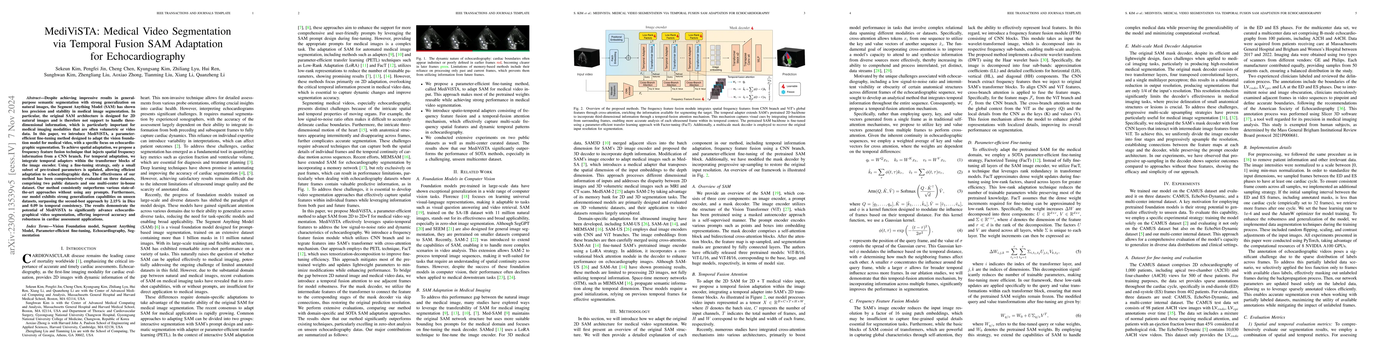 Thumbnail for MediViSTA-SAM: Zero-shot Medical Video Analysis with Spatio-temporal SAM
  Adaptation for Echocardiography