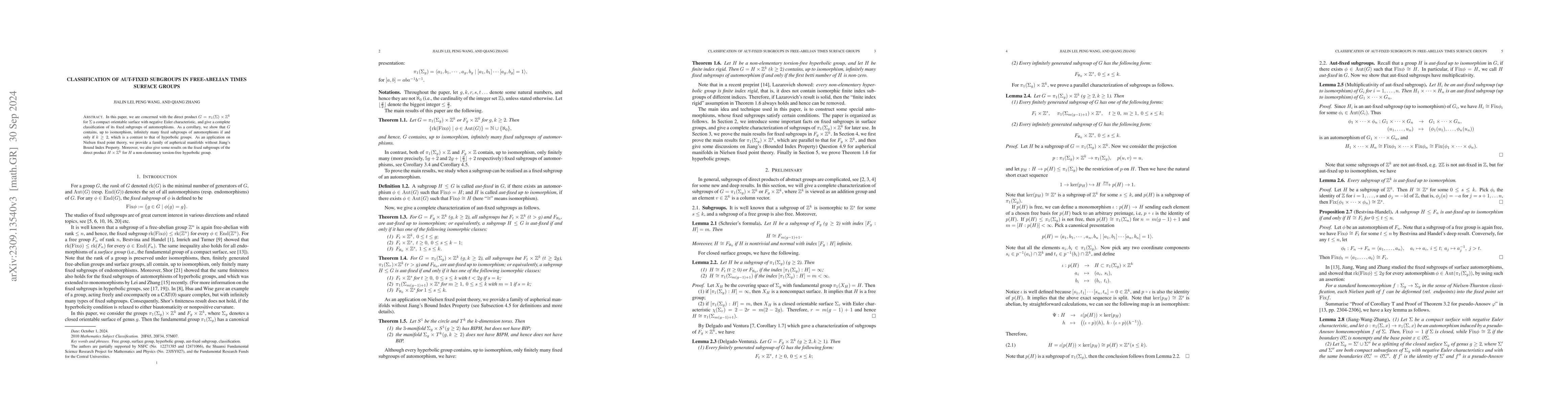 Thumbnail for Classification of aut-fixed subgroups in free-abelian times surface
  groups