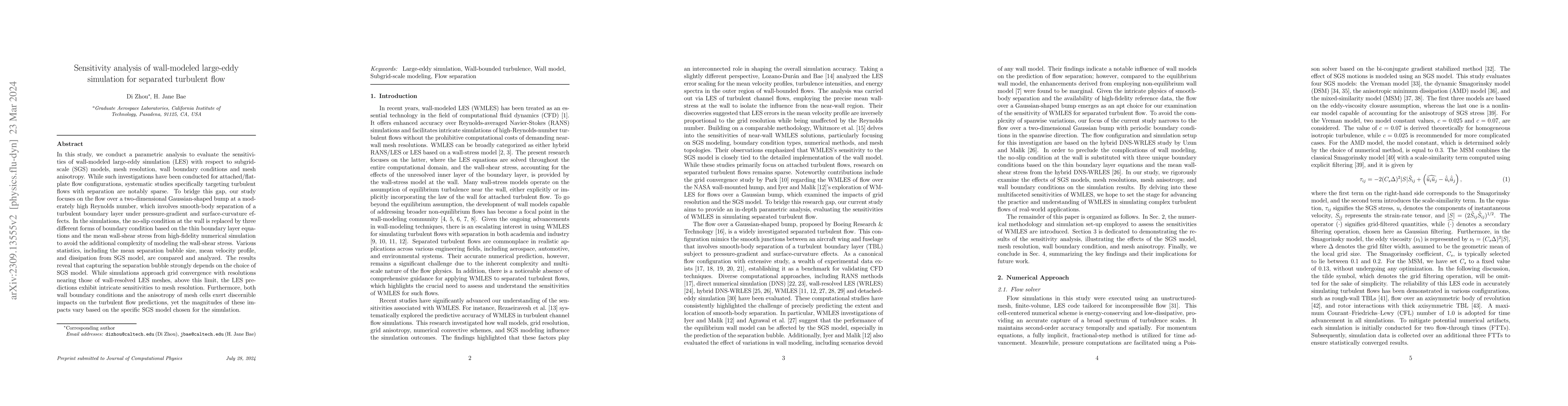 Thumbnail for Sensitivity analysis of wall-modeled large-eddy simulation for separated
  turbulent flow