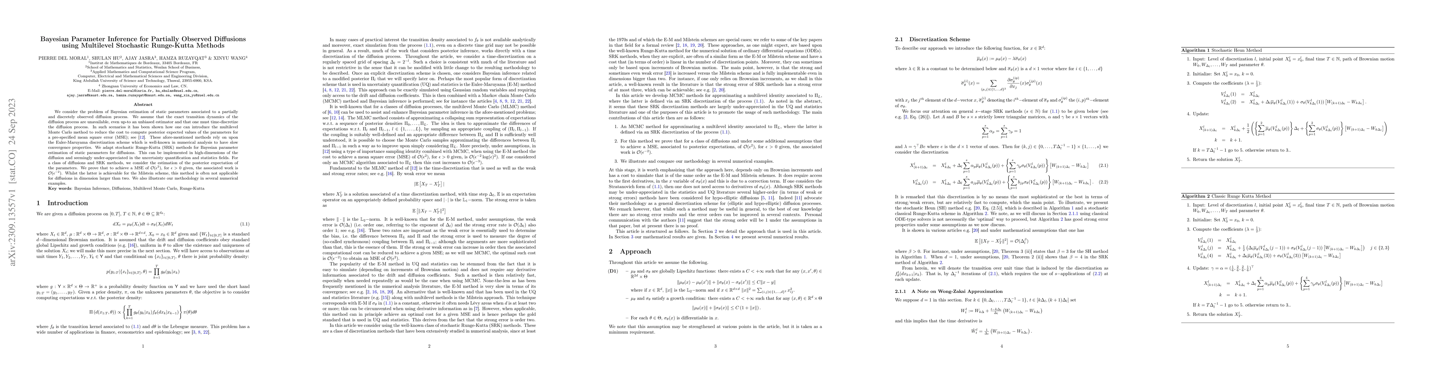 Thumbnail for Bayesian Parameter Inference for Partially Observed Diffusions using
  Multilevel Stochastic Runge-Kutta Methods