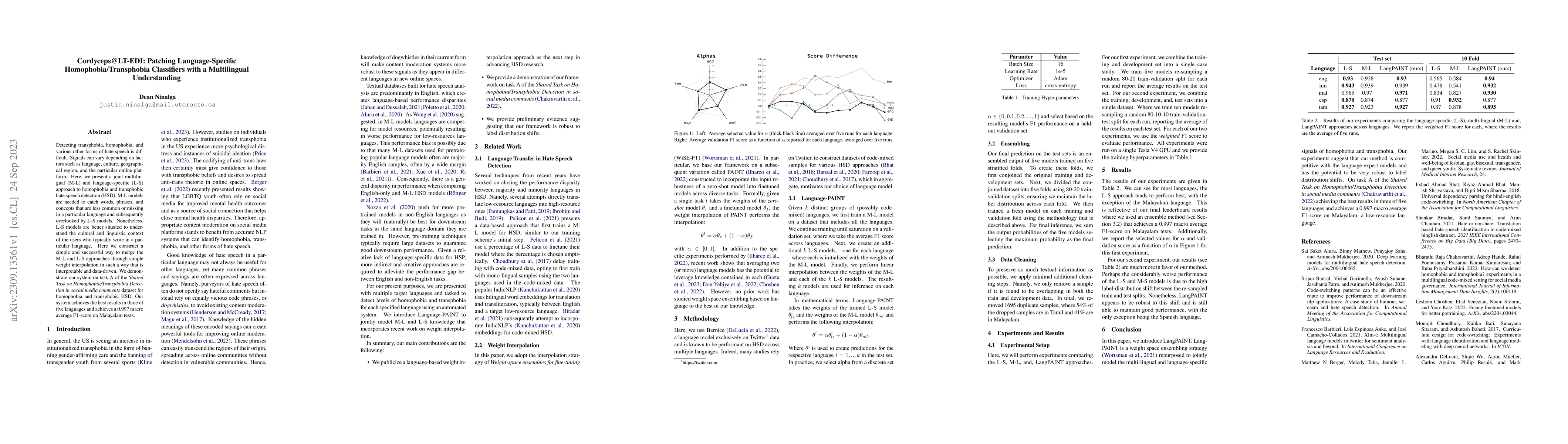 Thumbnail for Cordyceps@LT-EDI: Patching Language-Specific Homophobia/Transphobia
  Classifiers with a Multilingual Understanding