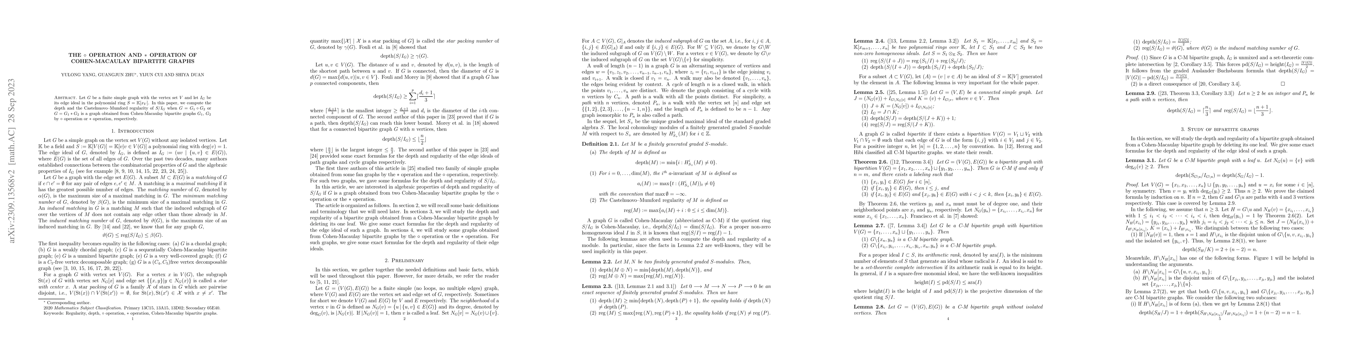 Thumbnail for The $\circ$ operation and $*$ operation of Cohen-Macaulay bipartite
  graphs