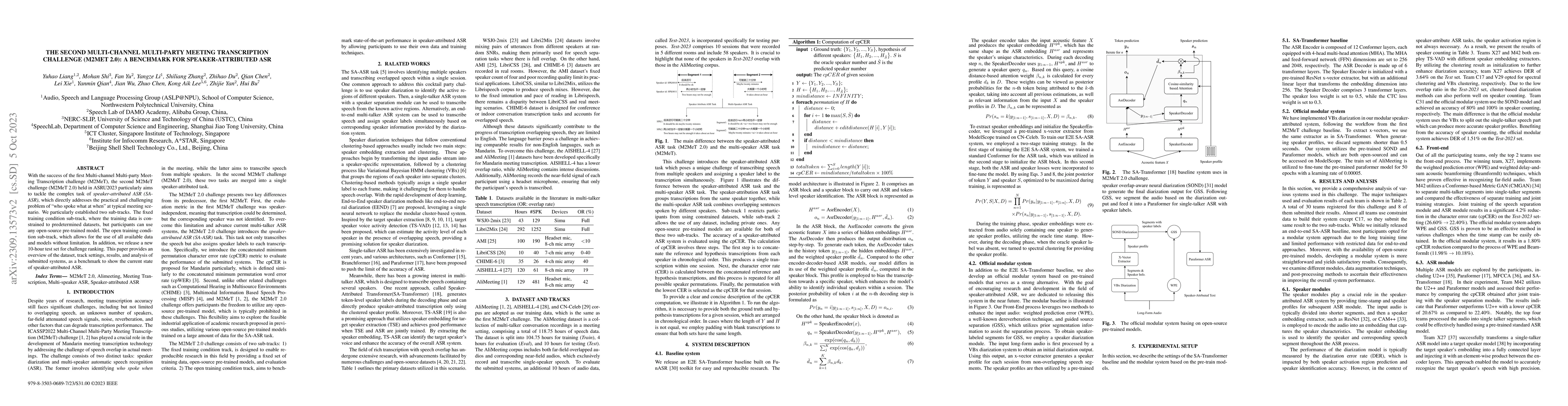Thumbnail for The second multi-channel multi-party meeting transcription challenge
  (M2MeT) 2.0): A benchmark for speaker-attributed ASR