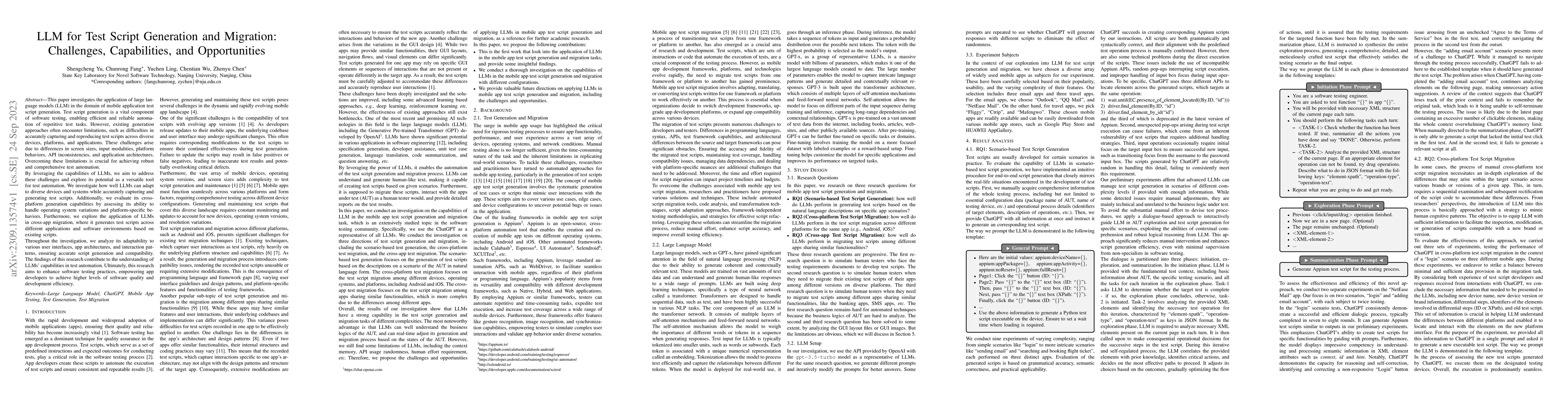 Thumbnail for LLM for Test Script Generation and Migration: Challenges, Capabilities,
  and Opportunities
