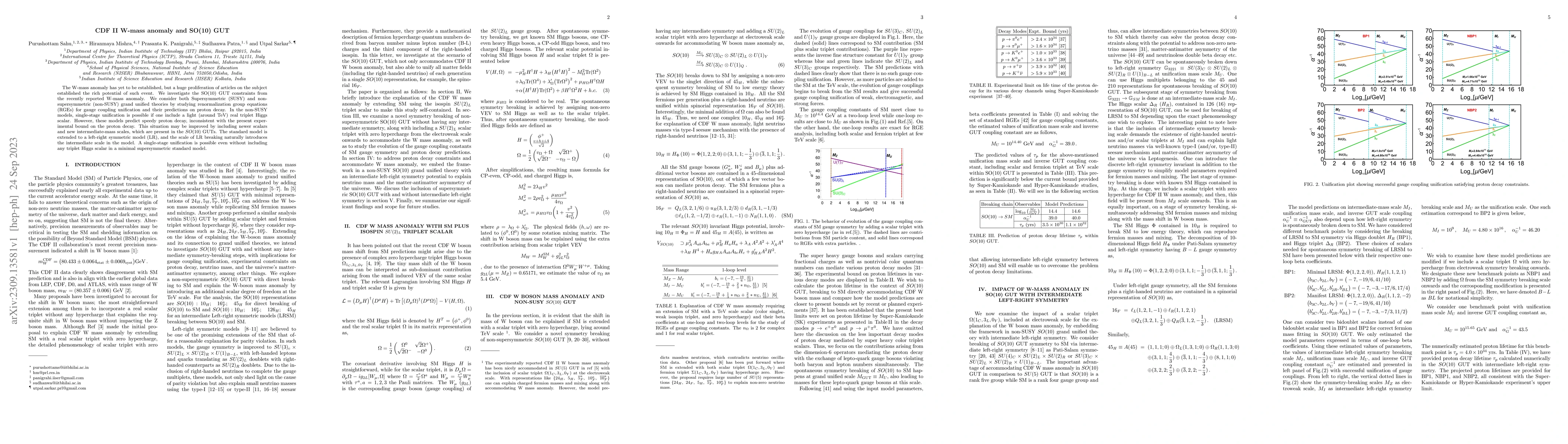 Thumbnail for CDF II W-mass anomaly and SO(10) GUT