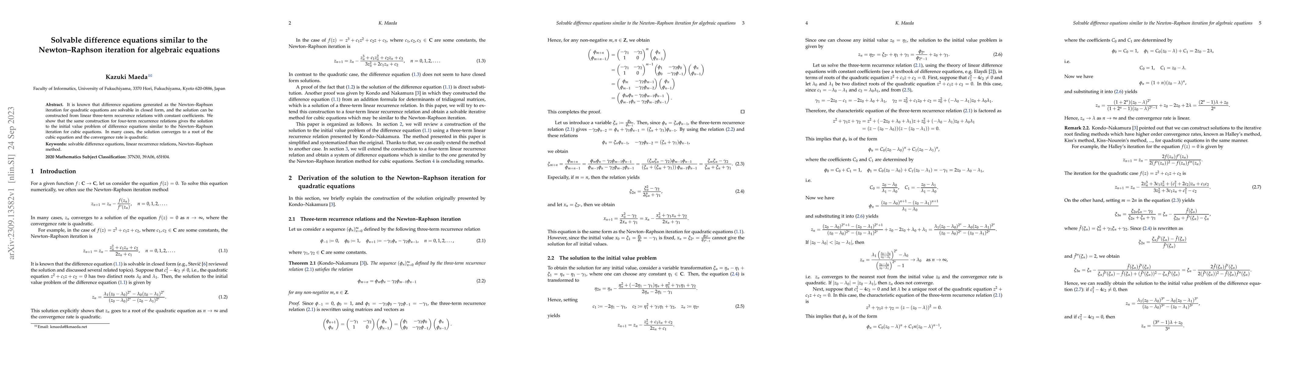 Thumbnail for Solvable difference equations similar to the Newton-Raphson iteration
  for algebraic equations