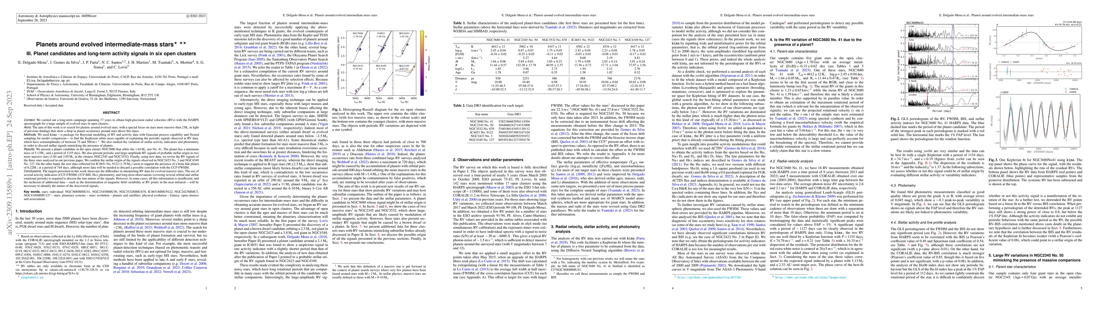 Thumbnail for Planets around evolved intermediate-mass stars III. Planet candidates
  and long-term activity signals in six open clusters
