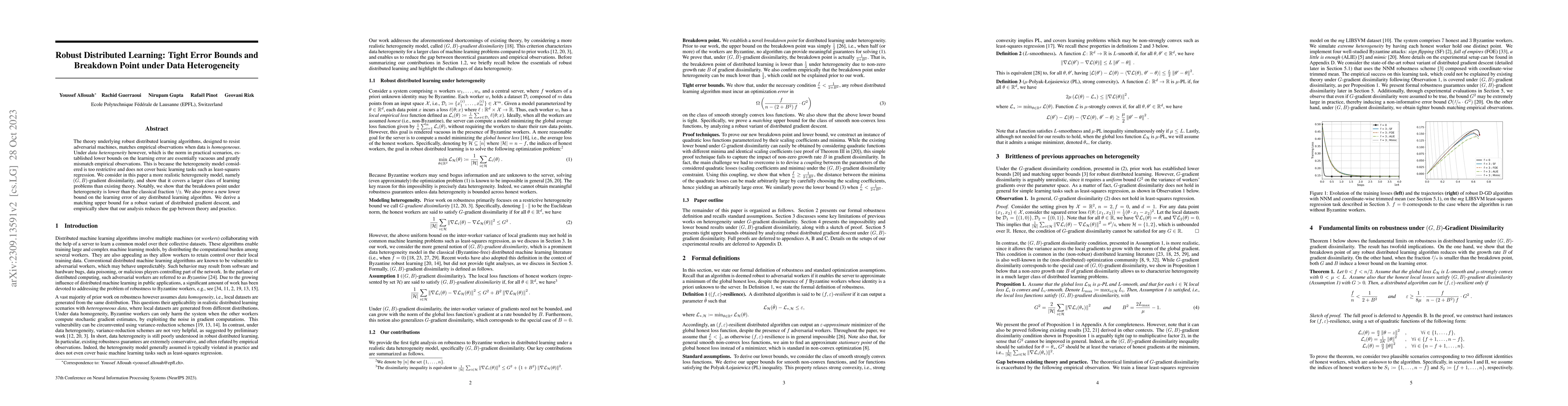 Thumbnail for Robust Distributed Learning: Tight Error Bounds and Breakdown Point
  under Data Heterogeneity