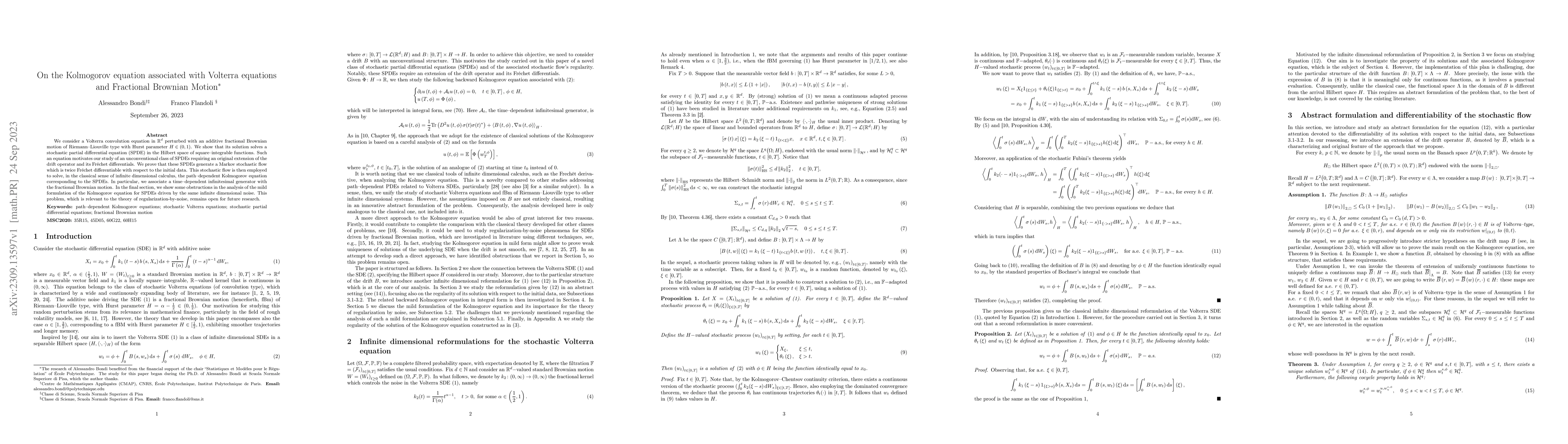 Thumbnail for On the Kolmogorov equation associated with Volterra equations and
  Fractional Brownian Motion