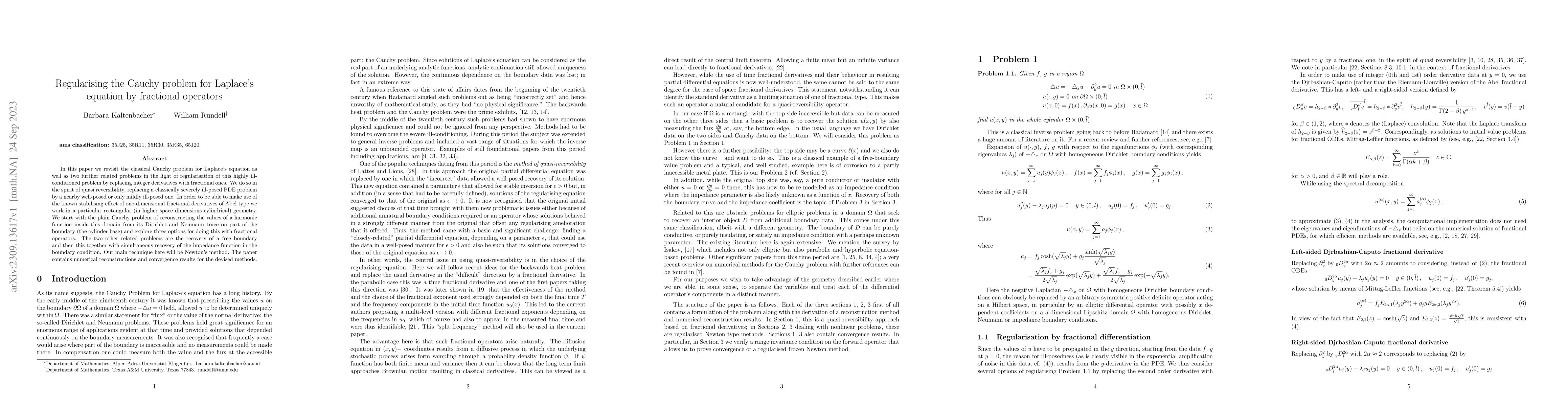 Thumbnail for Regularising the Cauchy problem for Laplace's equation by fractional
  operators
