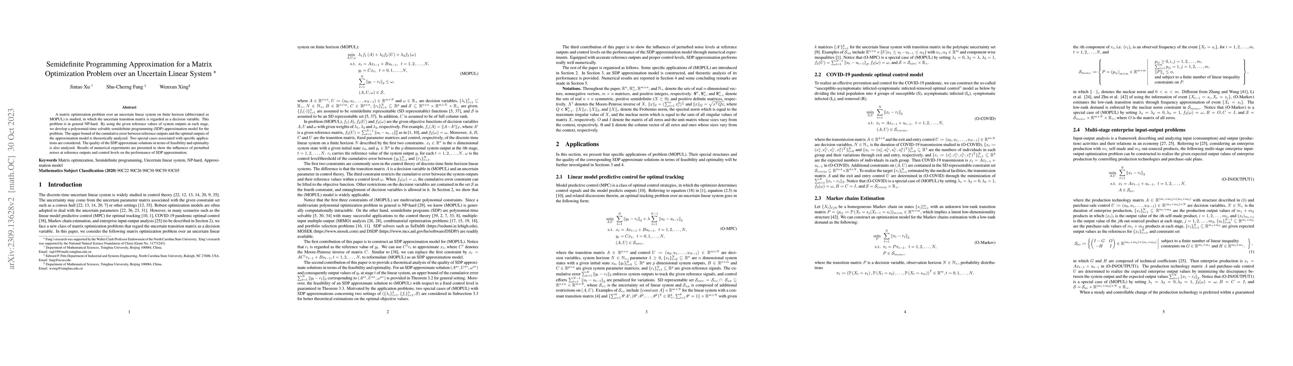 Thumbnail for Semidefinite Programming Approximation for a Matrix Optimization Problem
  over an Uncertain Linear System