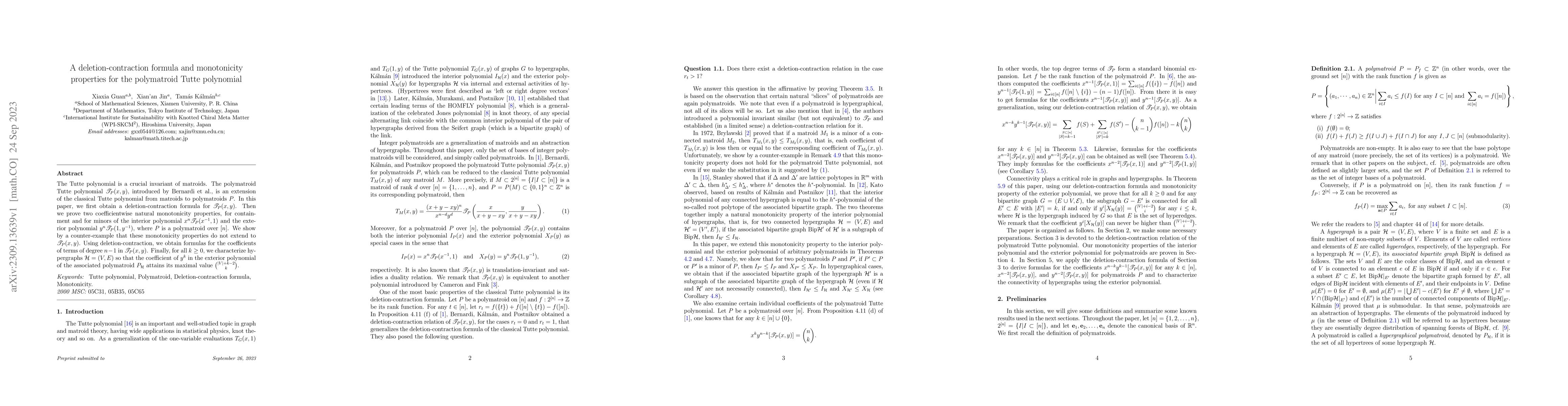 Thumbnail for A deletion-contraction formula and monotonicity properties for the
  polymatroid Tutte polynomial