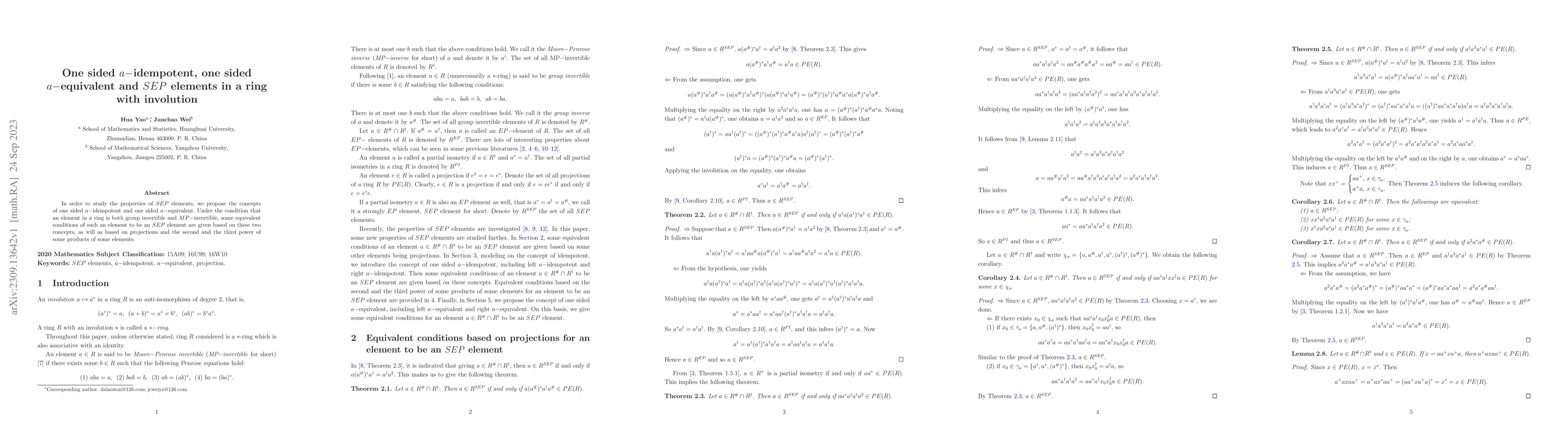 Thumbnail for One sided a_idempotent, one sided a_equivalent and SEP elements in a
  ring with involution