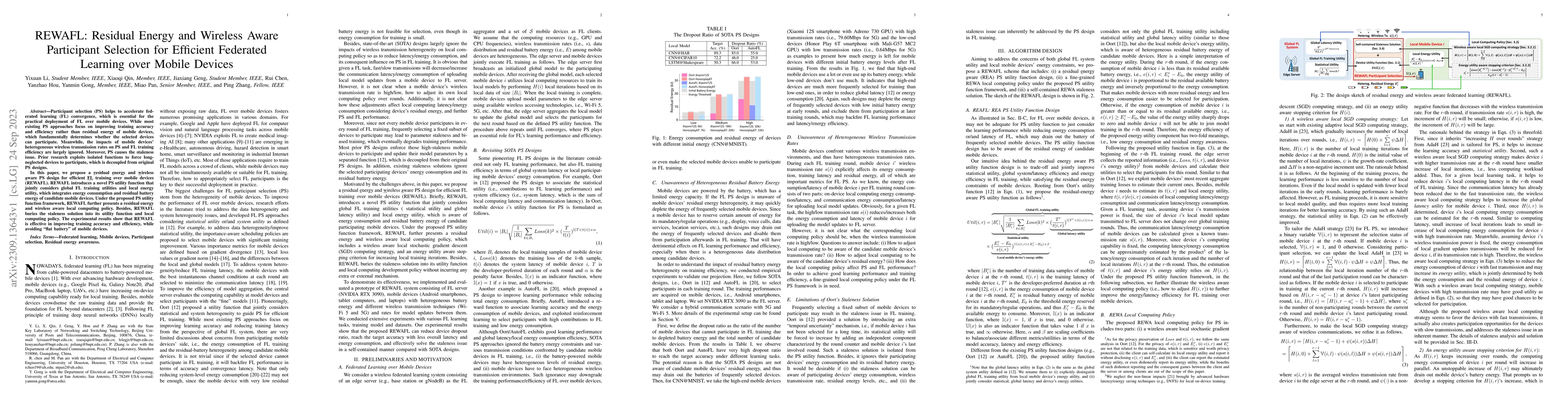Thumbnail for REWAFL: Residual Energy and Wireless Aware Participant Selection for
  Efficient Federated Learning over Mobile Devices
