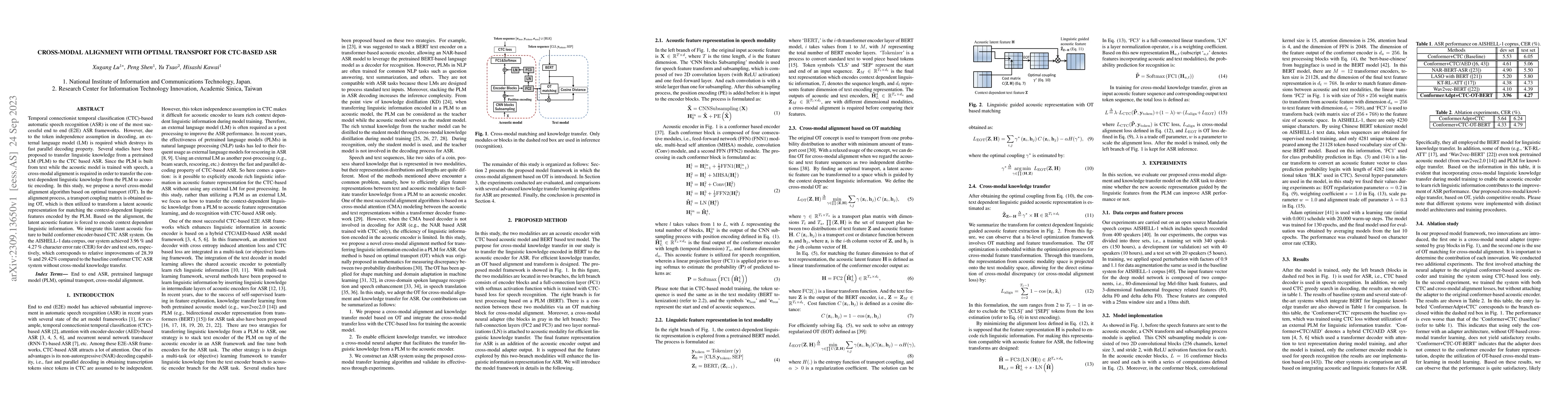 Thumbnail for Cross-modal Alignment with Optimal Transport for CTC-based ASR