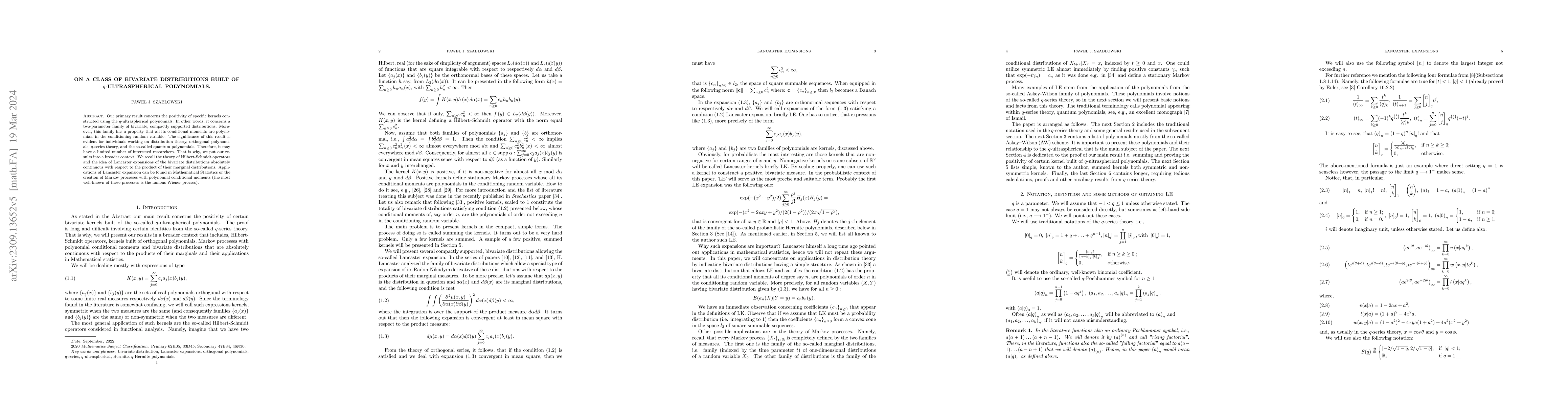 Thumbnail for On a class of bivariate distributions built of q-ultraspherical
  polynomials
