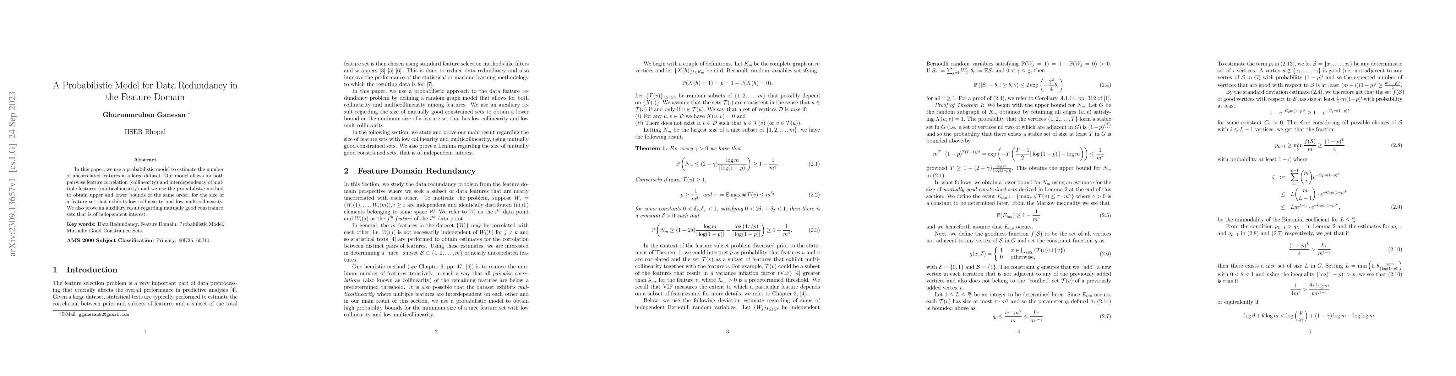 Thumbnail for A Probabilistic Model for Data Redundancy in the Feature Domain