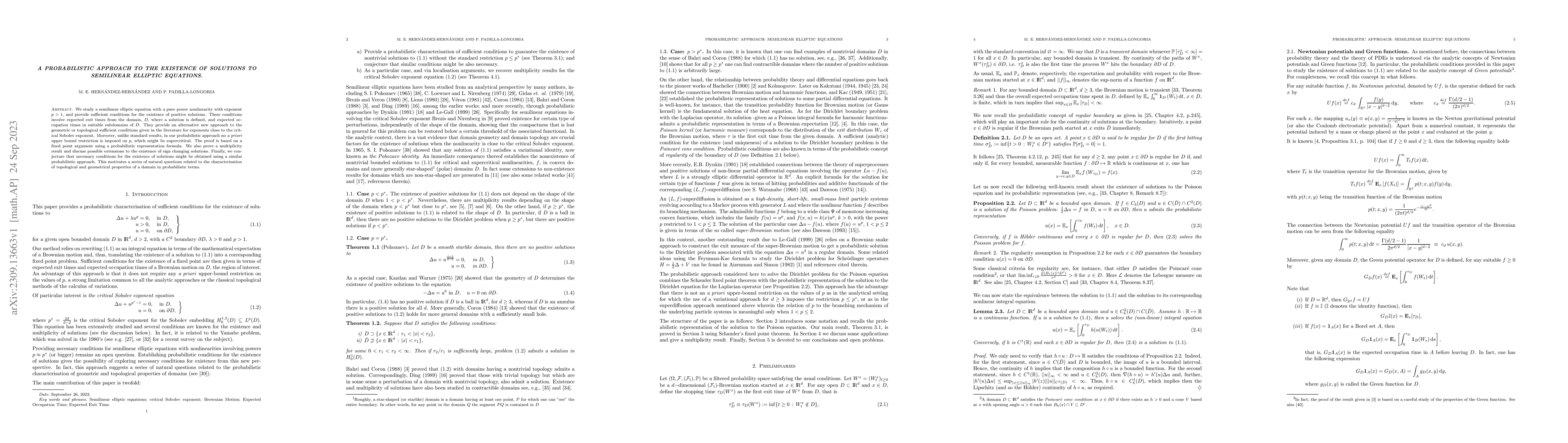Thumbnail for A Probabilistic Approach to the Existence of Solutions to Semilinear
  Elliptic Equations