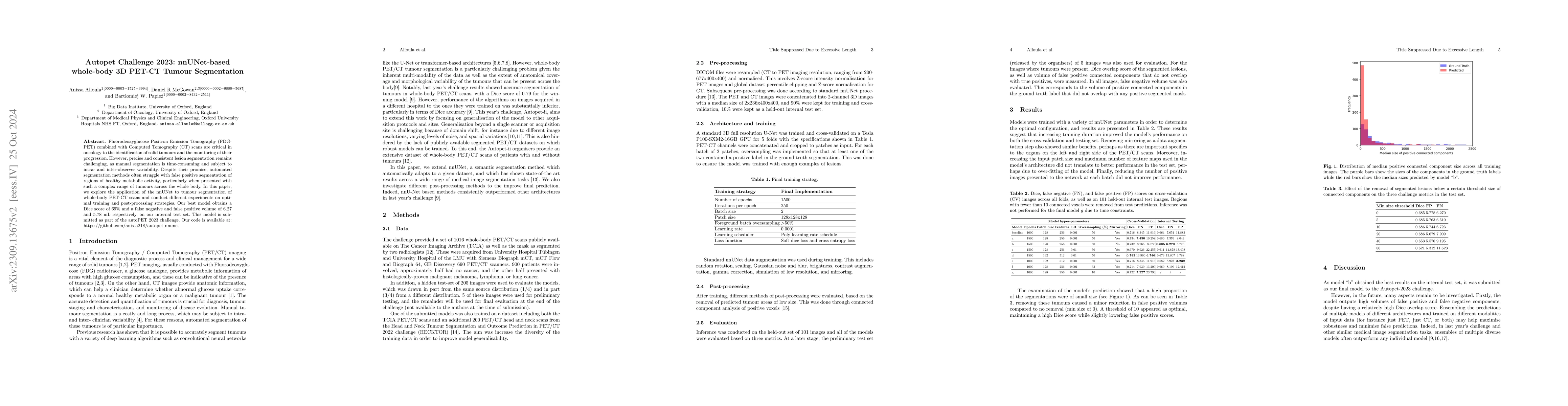 Thumbnail for Autopet Challenge 2023: nnUNet-based whole-body 3D PET-CT Tumour
  Segmentation