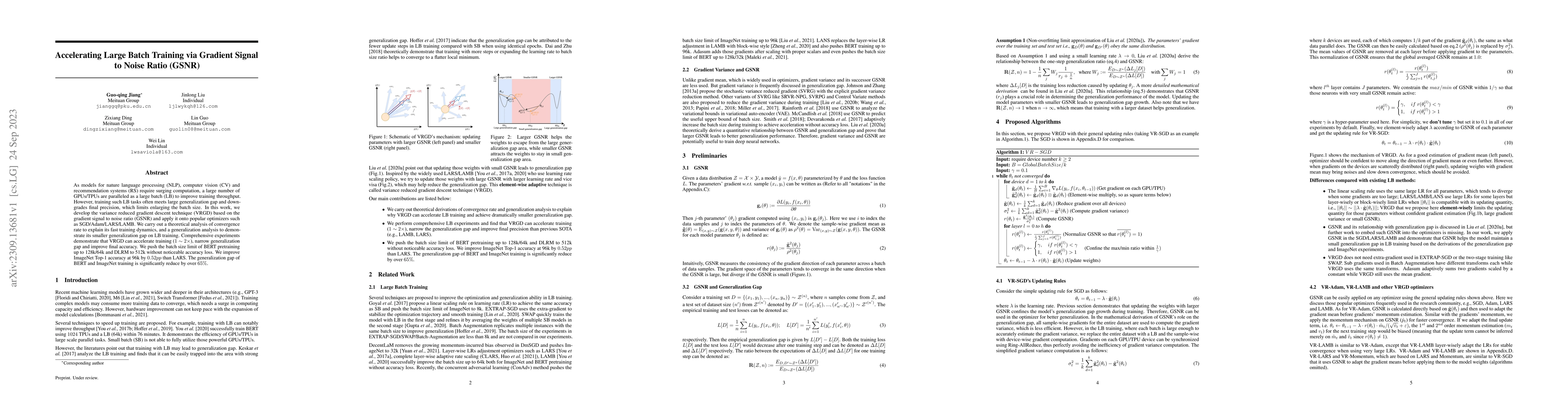 Thumbnail for Accelerating Large Batch Training via Gradient Signal to Noise Ratio
  (GSNR)