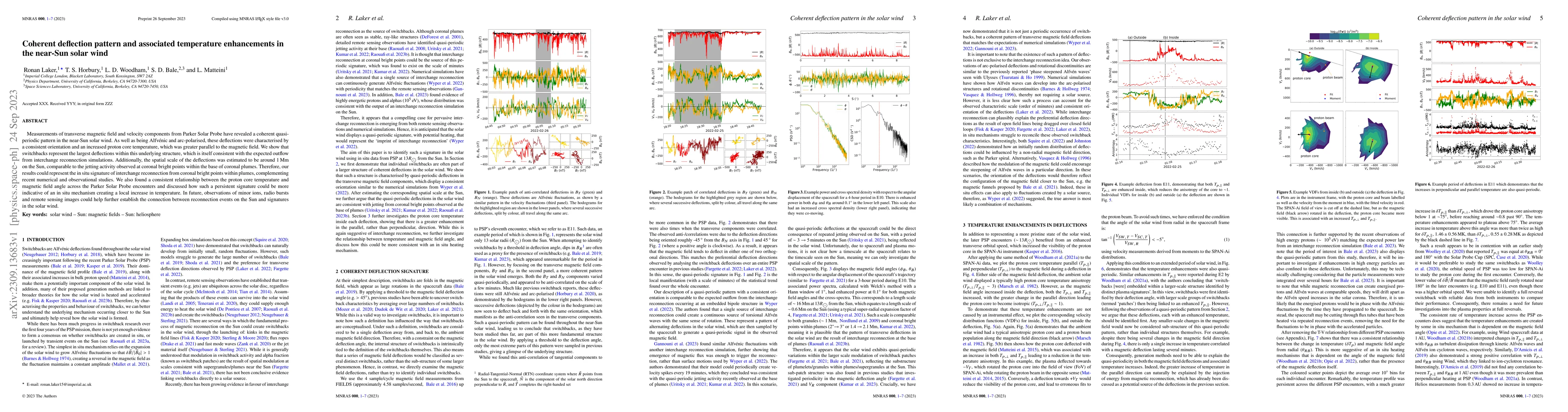 Thumbnail for Coherent deflection pattern and associated temperature enhancements in
  the near-Sun solar wind